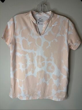Nike Peach & White Abstract Dri-FIT Short Sleeve Top L